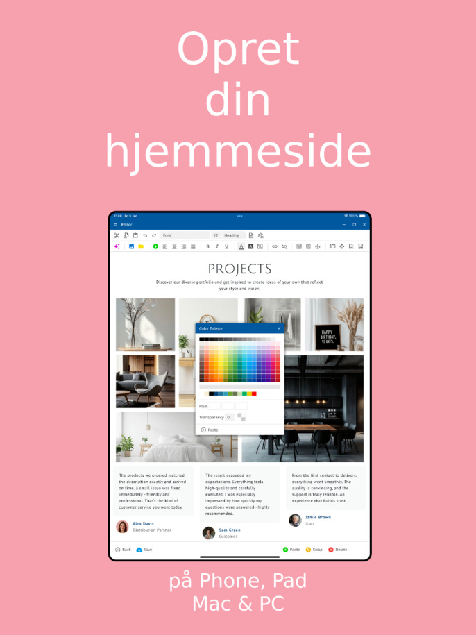 Website Builder App - Opret hjemmeside via app på iOS og Android – tabletvisning