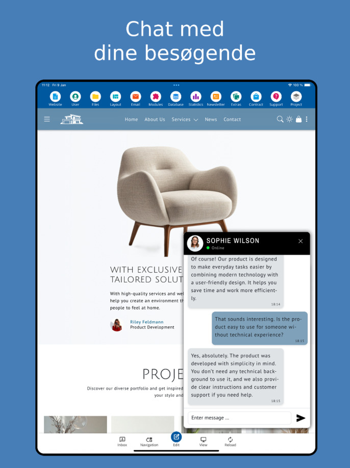 Chat med besøgende i Website Builder App – tabletvisning