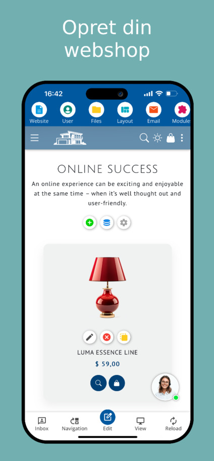 Opret online-butik i Website Builder App – smartphone skærmbillede